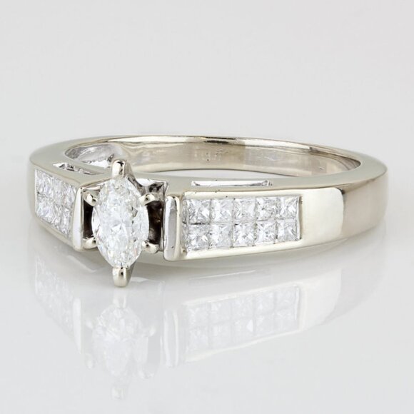 14k White Gold Marquise and Princess Diamond Anniversary/ Engagement Ring - Picture 2 of 7